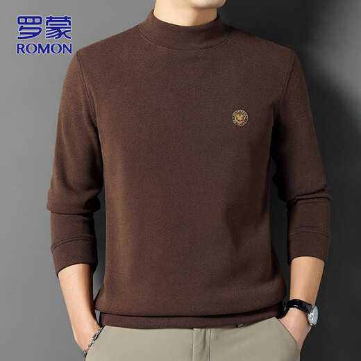 ROMON velvet sweatshirt for men in autumn and winter casual half turtleneck long-sleeved t-shirt for men with velvet thickened warm tops and bottoming shirts