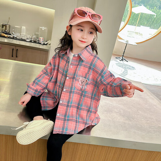 Girls' shirt long-sleeved spring and autumn 2025 new style children's tops big children's plaid trendy casual plaid shirt 160 cm