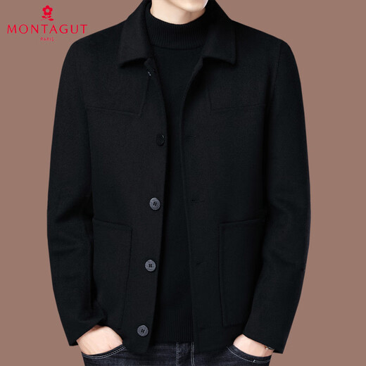 MONTAGUT French Montagut double-sided cashmere coat for men middle-aged autumn and winter short lapel jacket wool woolen casual coat black L 175/92A