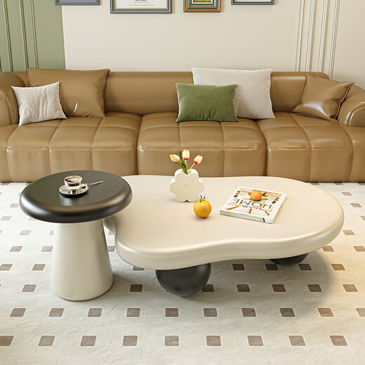 Seaworthy modern simple special-shaped cloud coffee table living room small apartment home high-end light luxury coffee table tea table tea table new combination black ball white table 100 + white frame black table 50