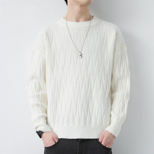 Playboy Men's Sweater 2025 Autumno e invierno engrosado lámpara suelta Flower Twisted Round Tirnited Lool Top Grey Men's Grey XL
