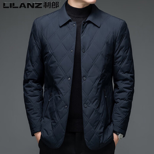 Lilang Men's Cotton Jacket Winter Lightweight Warm Lapel Middle-aged Cotton Jacket Business Men's Jacket Cotton Jacket 9602 Navy Blue L 170