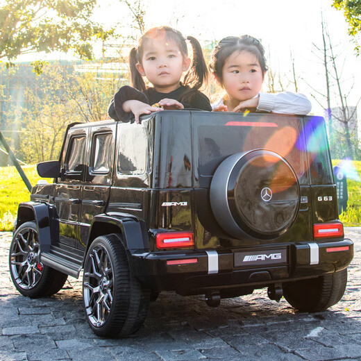 Cool Sun Mercedes-Benz Big G children's electric car four-wheel mobile charging toy car can sit two children with remote control car white dual drive + plastic wheels four drive