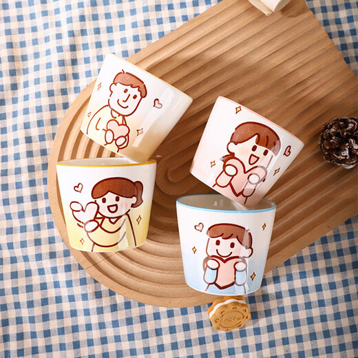 Ceramic drinking cup, healthy underglaze color, creative home parent-child cartoon, cute 2025 new high-looking mug, girl style Heyun cup 230ML 1 piece