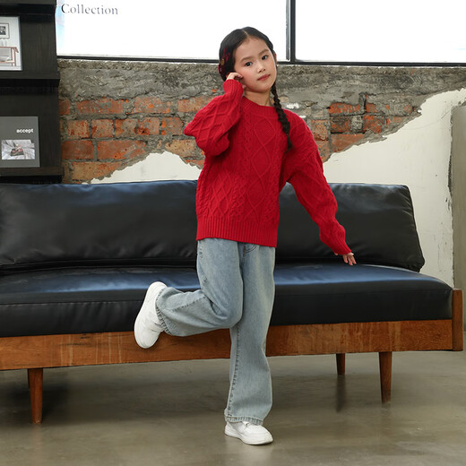 Little Bear Elf (xiaoxiongjingling) parent-child outfit for a family of three in autumn and winter red sweaters for the Year of the Horse, western-style mother-daughter high-end family outfit for four, burgundy single sweater 170 adult L size (recommended height 160-165cm)