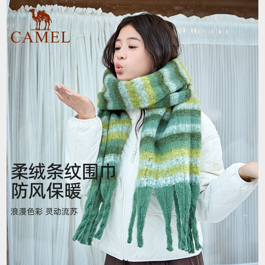 Camel mohair plaid scarf for women 2025 new autumn and winter Korean version trendy and versatile couple warm and high-end scarf