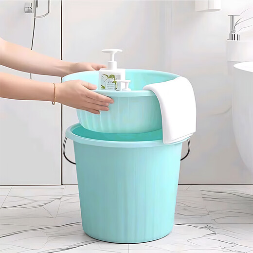 Household solid color laundry thickened water storage bucket student plastic bucket set dormitory bath universal simple storage bucket green BW2055 youth basin