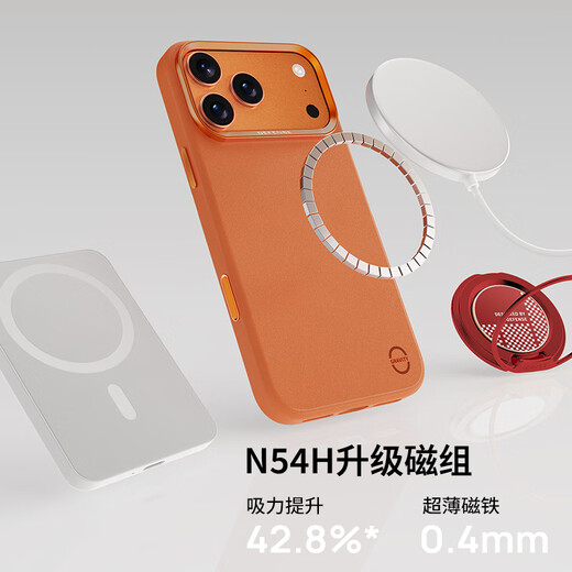 Decisive color cold porcelain camera button, suitable for Apple 17promax mobile phone case, leather, thin, anti-fall, iPhone17promax protective case, magnetic suction, anti-hand sweat all-inclusive, Star Orange