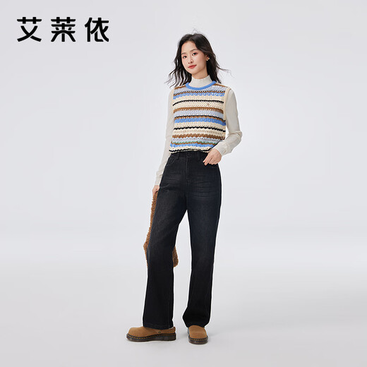 Ai Lai shopping mall's same style down pants for women, fashionable and warm, high-waisted denim straight trousers, duck pants, Lanye Mokong M