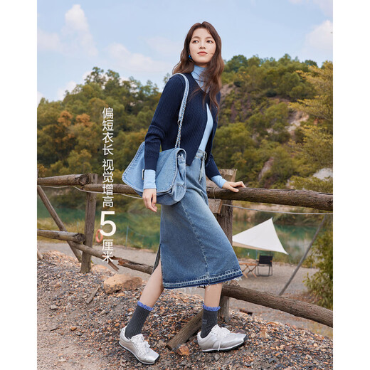 IEF/Aiyifu 2025 New Autumn Woolen Jacket Women's Korean College Style Fashion Embroidered Knitted Cardigan Navy Blue One Size