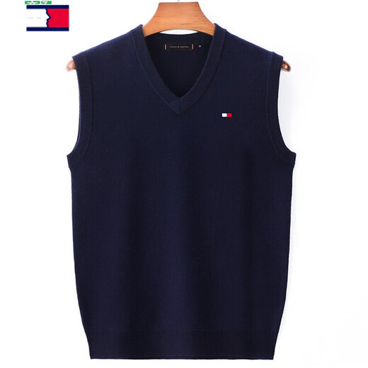 TOME BORNEKTomm Tommy men's wool vest autumn and winter round V-neck vest sweater thickened warm sweater vest navy blue V-neck L 175
