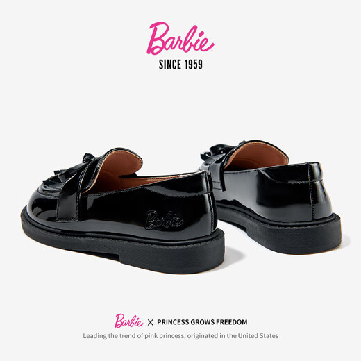 Barbie Girls Leather Shoes Spring and Autumn Little Girls Black Leather Shoes Girls Loafers Soft Soled Small Leather Shoes DA6720 Black 36