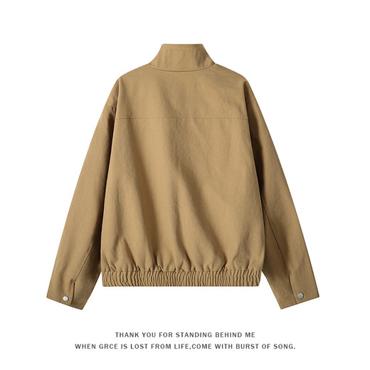To the aesthetic retro high street cleanfit stand-up collar bomber jacket men's trendy boxy short work jacket clothes men's khaki XL recommended 130-145Jin Jin is equal to 0.5 kg