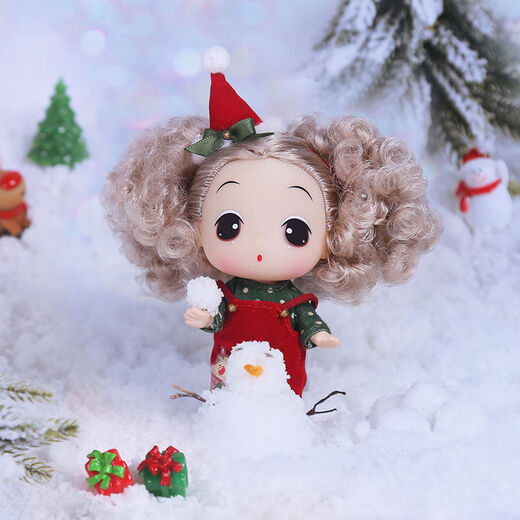 Shantou Lincun's new Christmas doll ornaments, cute doll gift box, creative gifts for girls and children, curly overalls 9cm without sled and snowboard