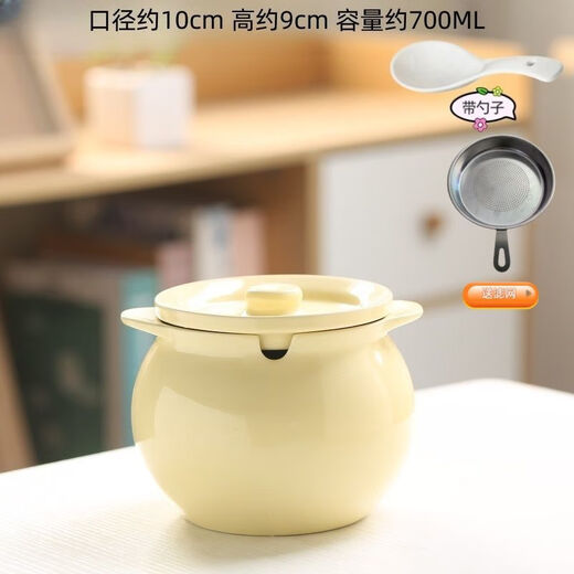 FANCYCHIC ceramic canned lard, high temperature resistant lard can with lid, spicy pepper jar, chili jar, oil storage jar, kitchen household, high temperature resistant, large capacity, large three-piece set, milk green 1400ML + lid + spoon