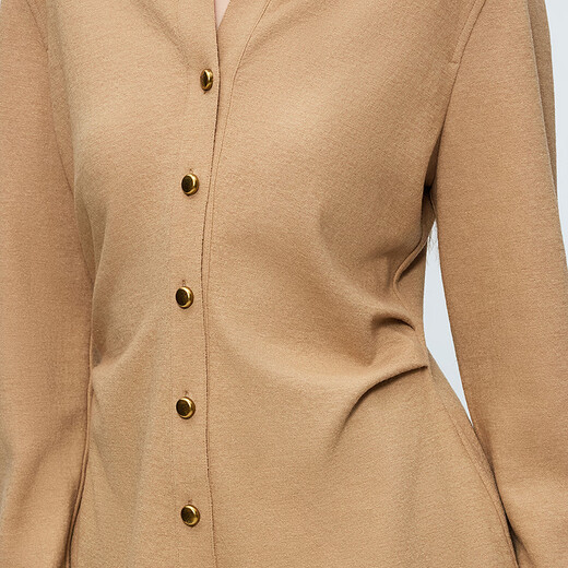 Langzi French commuter style 100 pure wool lapel shirt women's slim ol top 2025 winter new style light beige XL