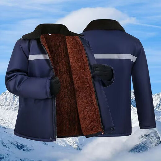 Autumn and winter cotton coats for men, velvet and thickened short cotton coats for construction sites, wear-resistant and dirt-resistant, warm labor protection cotton-padded jackets, navy blue velvet and thickened cotton coats 4XL