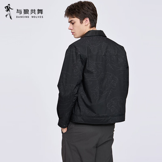 Dances with Wolves Barn Style Lapel Padded Jacket Men's 2025 Autumn and Winter New Casual Retro Print Warm Jacket 1017 Black 001 L (175)