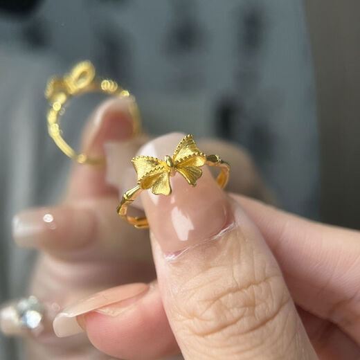 Andralyn wedding engagement ring sand gold bow fugitive princess new bamboo index finger ring niche high-end open ring bow bamboo ring