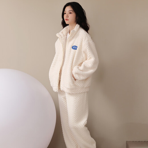 LangSha pajamas couple wear winter women's coral velvet plus velvet thickened warm cartoon casual wearable men's home clothes 9011 couple L female + 2XL male