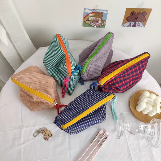 Ins Style Cosmetic Bag Women's Portable Large Capacity 2025 New Travel Cosmetics Sundries Cosmetic Bag Small Toilet Bag Plaid Cosmetic Bag - Pink Plaid - 1