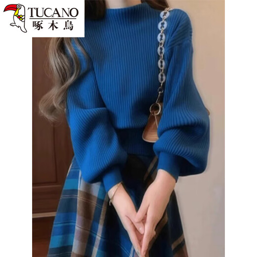 Woodpecker 2025 New Klein Blue Knitted Suit Dress Women's Autumn and Winter Plaid Long Skirt Wear Early Autumn Outfit Sweater + Skirt Suit 2025 Spring New Women's Clothing/2025 M 45/55kg Quick Release