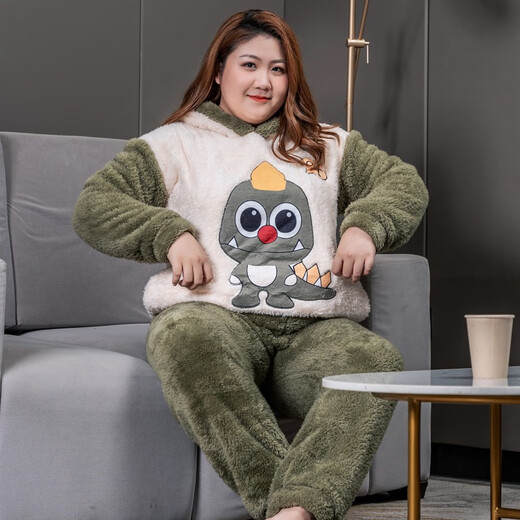 
Jinzhiyan coral velvet large size pajamas for women thickened velvet autumn and winter plus fat plus size fat mm200Jin [Jin equals 0.5 kg] Home clothing winter style WB6625 green button velvet 4XL [recommended weight 180-200Jin [Jin equals 0.5 kg]]
