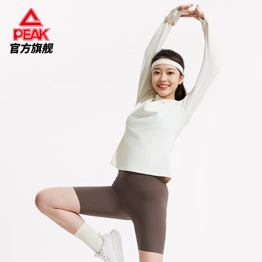 PEAK women's velvet long T-shirt casual yoga Pilates top sports fitness autumn and winter new thickened warm long sleeves off-white XS