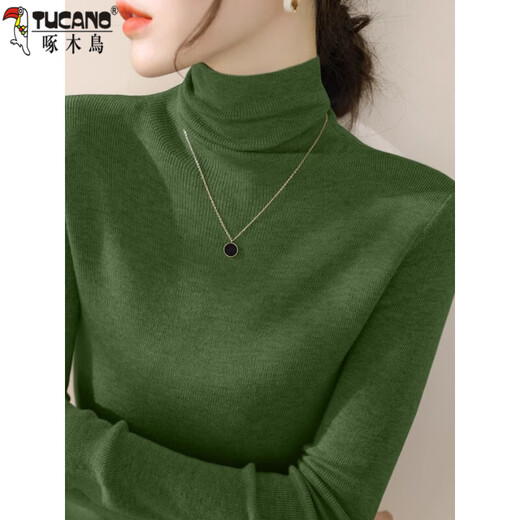Woodpecker (TUCANO) sweater pile collar sweater for women 2025 autumn and winter new slim fit thickened warm sweater with base layer for women, dark gray, one piece for winter, thickened L 100-120