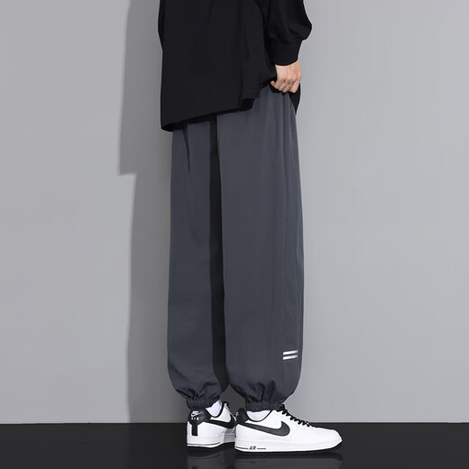 Dingfengbaoluo American casual leggings men's autumn loose retro large size sports trend versatile trousers QF93 gray XL