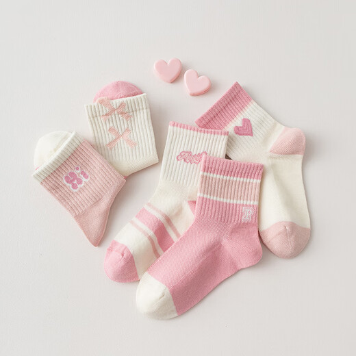 Yalu Girls Socks Girls Summer Thin Socks Студент Студент детские кожи для дышащих детских средних носков 5 пакет пары