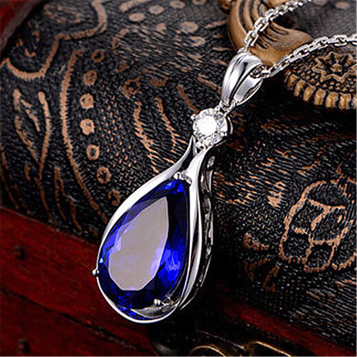 Sapphire Korean version 13 carat 5A grade tanzanite pendant plated with white 18K gold pendant set with blue | gem + cross chain set price