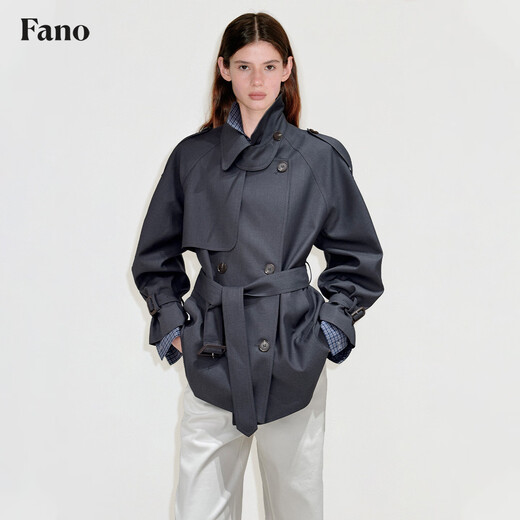 Fano studios Fan Luo Fano urban modern light drape classic raglan sleeve double breasted short windbreaker jacket for women 2026 spring floral gray ready stock M