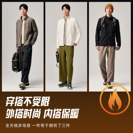 ANTA Fire Shell丨Lightweight Warm Outdoor Stand Collar Fleece Jacket Men's 25 New Antistatic Jacket Jacket Tops Pine Green-2 M (Male 170)