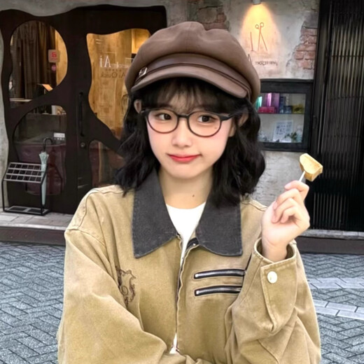 COSMICKISS beret women's octagonal hat winter hat women's winter style face-showing small versatile painter hat duck tongue newsboy hat high-end leather buckle beret coffee color one size (54-56cm)