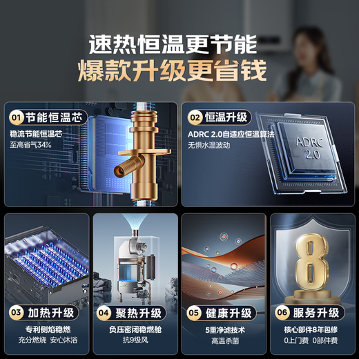 Midea 16-liter gas water heater natural gas intelligent control pressurized water servo constant temperature ECO energy saving low water pressure start MK6 16L entry-level hot model upgrade HWA pro