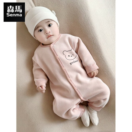 Semir children's warm velvet jumpsuit for spring, autumn and winter, warm velvet outdoor clothing for boys and girls, baby indoor rompers, pink warm velvet edged jumpsuit 90cm