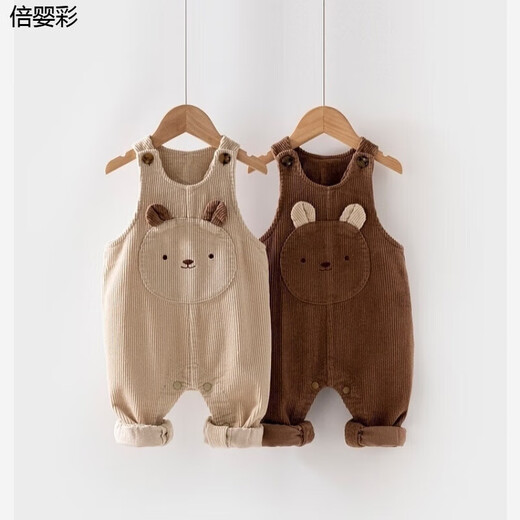 Spring and Autumn Outerwear Baby Pants 6-12 Months Spring and Autumn Baby Pants Baby Bibs Corduroy Spring and Autumn Outfits 0 to 2 Years Old Boy Cartoon Snap Jumpsuit Female Baby Pants Khaki Overalls 90