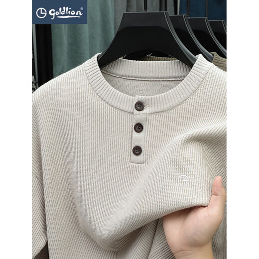 Goldlion winter sweater men's new light luxury casual sweater Henry collar warm knitted green 3XL recommended 170-185 Jin Jin equals 0.5 kg