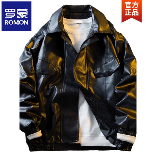 ROMON men's American retro pu leather jacket men's 2026 new style handsome spring and autumn trendy brand work jacket black higher than peer quality S
