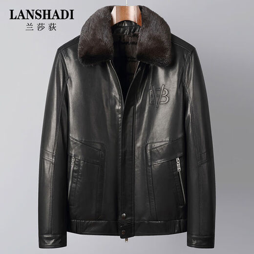 Lanshadi genuine leather jacket for men with first layer goatskin lapel Haining business men's short mink liner leather jacket brown L L