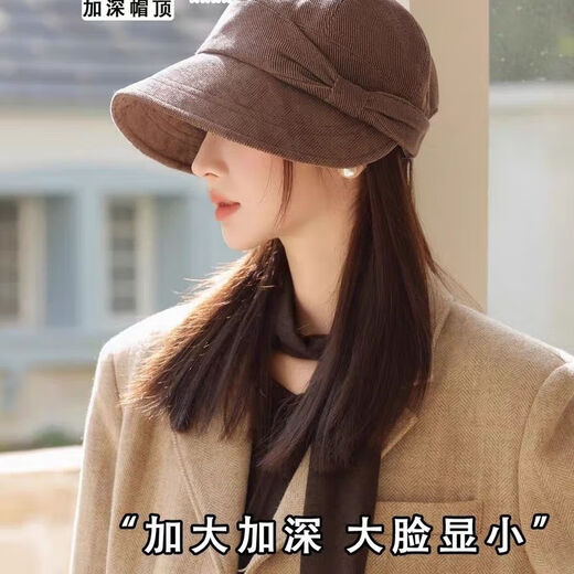 Japanese autumn and winter hats for women, fashionable and versatile basin hats, Korean style warm peaked caps, large brim, face-showing small equestrian hats XYH-3 beige bow equestrian hat