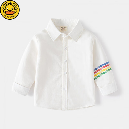 G.duck children's long-sleeved shirt 2026 spring and autumn new lapel pure cotton white shirt boy baby casual thin shirt hot sale white sleeve striped shirt 90 cm