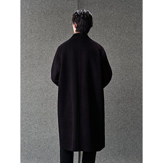 GXG Men's Custom-woven Tencel Wool Double-breasted Classic Peaked Collar Long Coat 25th Winter New Product Black (Including Down) L