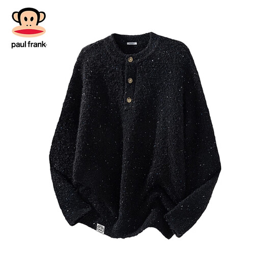 Big Mouth Monkey (paul frank) Japanese simple sweater men's 2025 autumn new loose lazy circle yarn Henry collar knitted cardigan top black autumn new product L recommended 120-140Jin Jin equals 0.5 kg