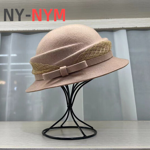 NY-NYM autumn and winter mesh small bow wool hat women's retro Hepburn style woolen hat temperament elegant small brim basin hat milky white adjustable (54-58cm)