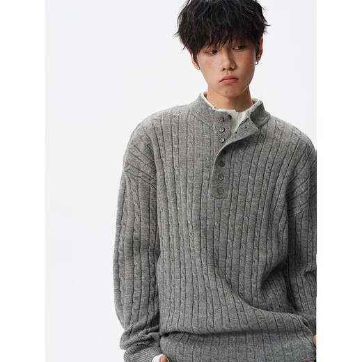 Piano hand fake two-piece button-down design twist Henry collar sweater for men high-end knitted sweater MY1242-P58 Gray XL