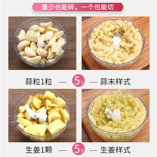 Yusenyi Garlic Artifact Pulls Garlic, Pounds Garlic, Minces Garlic, Presses Garlic, Manual Garlic Crusher, Garlic Cutter, Garlic Press, Upgraded Pink Small Size (Second Opening, 3 Blades 500ML), Free Minced Garlic Spoon, Suitable