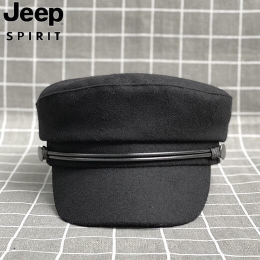 JEEP SPIRIT Japanische Retro-Baskenmütze für Männer und Frauen mit flachem Zylinder, Herbst und Winter, dickes Wachsseil, Temperamentversion, Zeitungsjungenmütze, Entenschnabel, Malerhut, schwarz, dickes Wachsseil, volle Wolle, flaches Oberteil, M