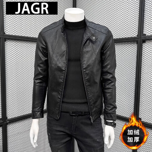 JAGR trendy brand leather jacket men's new spring, autumn and winter trendy slim casual men's trendy high-end leather jacket black M